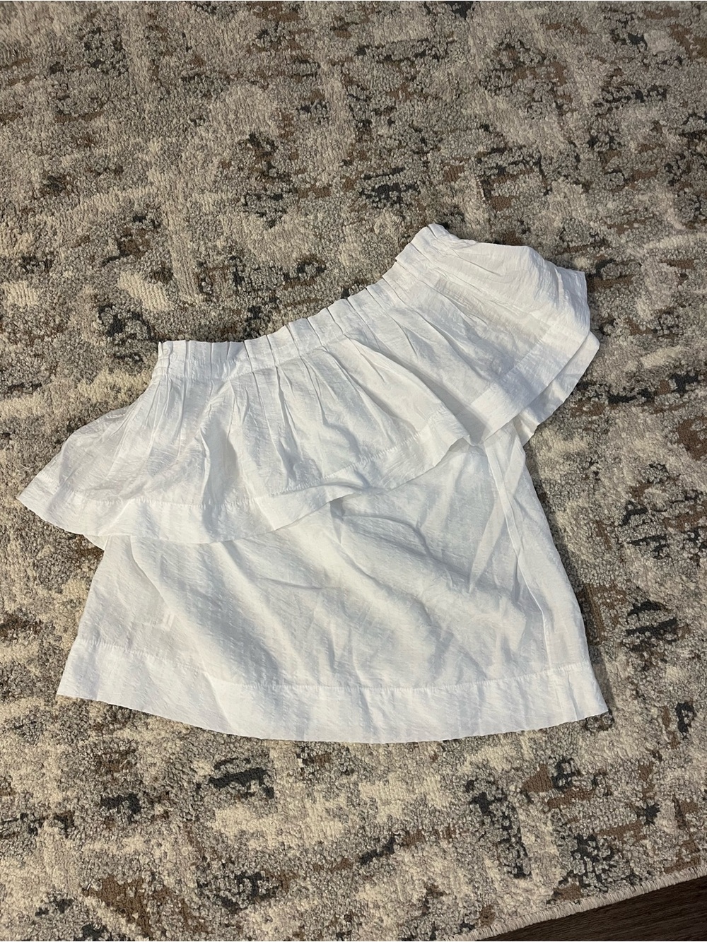 LOFT White One-Shoulder Ruffle Top